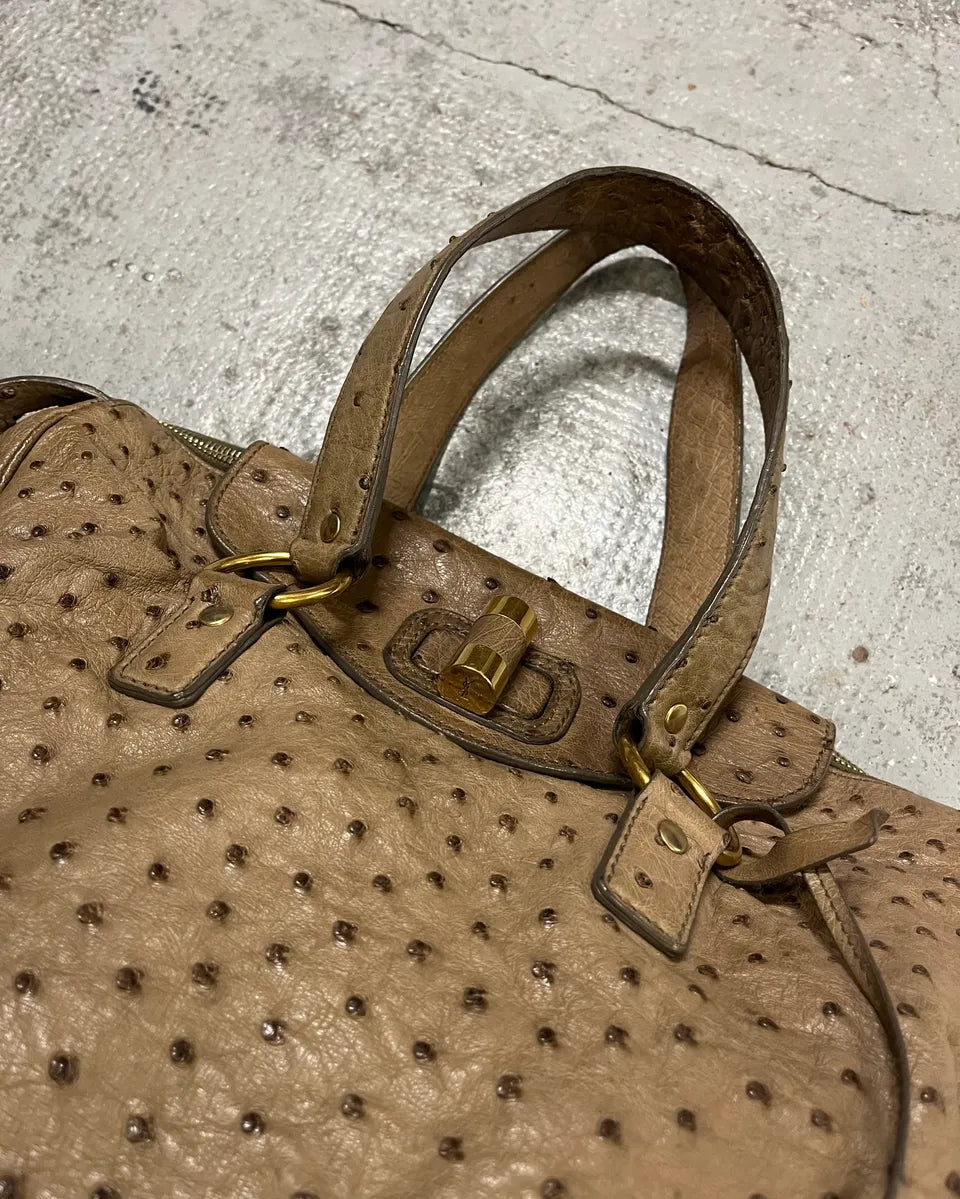 2000s Yves Saint Laurent Beige Ostrich Leather Handle Bag OVmvIAs 4