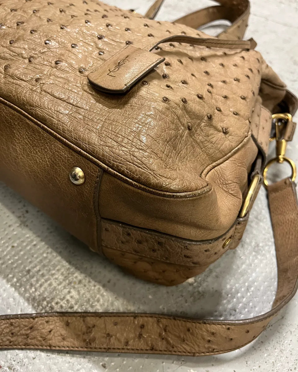 2000s Yves Saint Laurent Beige Ostrich Leather Handle Bag OVmvIAs 5