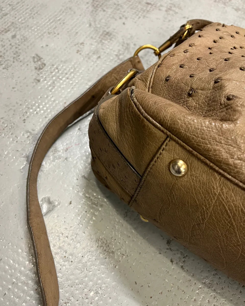 2000s Yves Saint Laurent Beige Ostrich Leather Handle Bag OVmvIAs 6