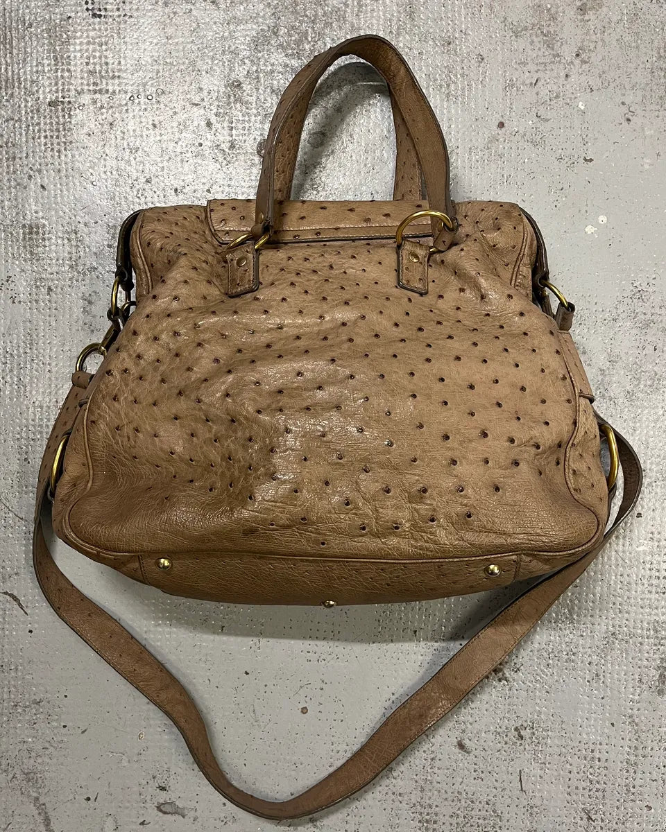 2000s Yves Saint Laurent Beige Ostrich Leather Handle Bag OVmvIAs 7