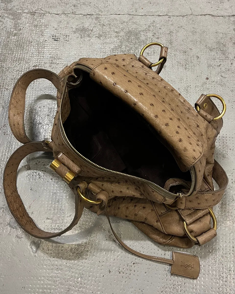 2000s Yves Saint Laurent Beige Ostrich Leather Handle Bag OVmvIAs 8
