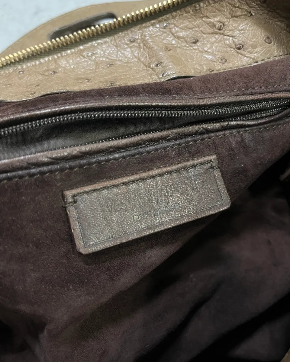 2000s Yves Saint Laurent Beige Ostrich Leather Handle Bag OVmvIAs 9