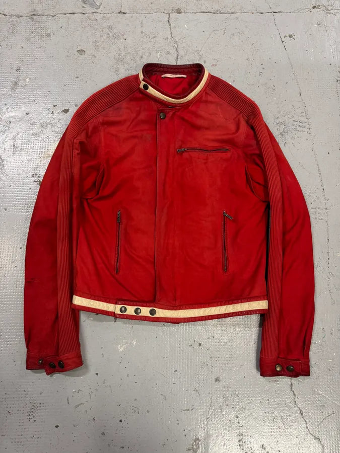 2000s Yves Saint Laurent Biker Faded Red Leather Jacket jpsdTIp 0