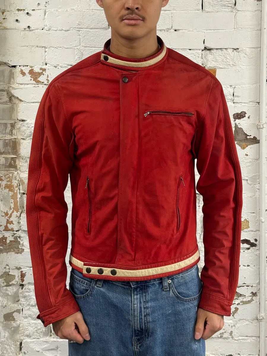 2000s Yves Saint Laurent Biker Faded Red Leather Jacket jpsdTIp 1