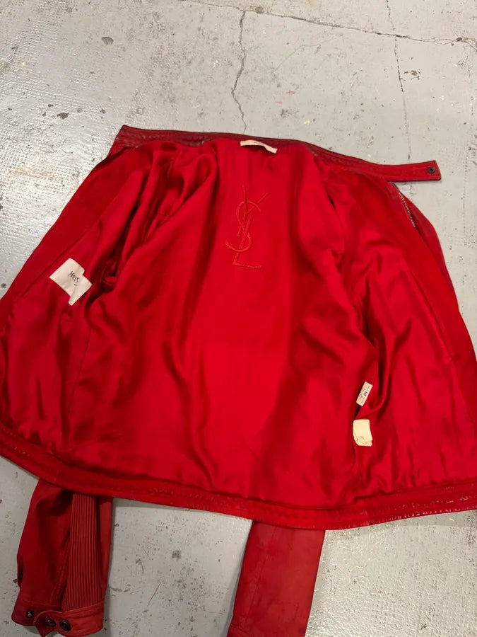 2000s Yves Saint Laurent Biker Faded Red Leather Jacket jpsdTIp 10