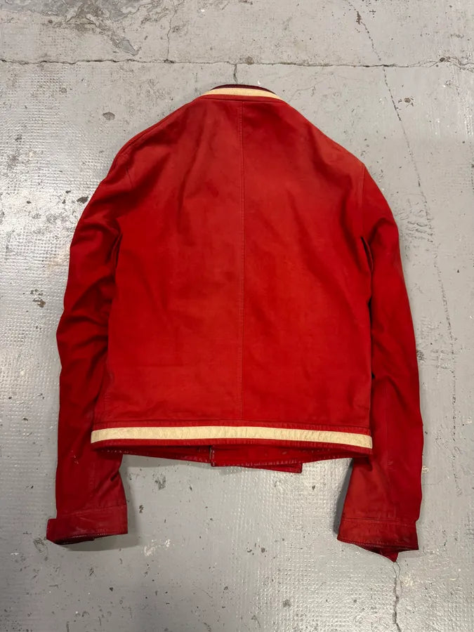 AW2003 Yves Saint Laurent Biker Faded Red Leather Jacket jpsdTIp 4