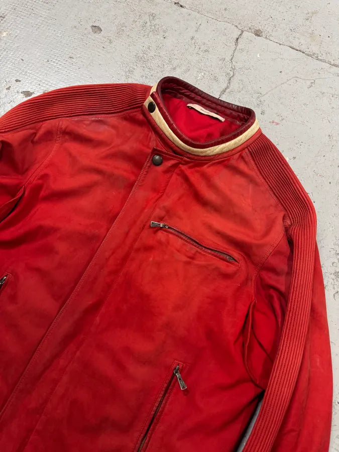 AW2003 Yves Saint Laurent Biker Faded Red Leather Jacket jpsdTIp 5