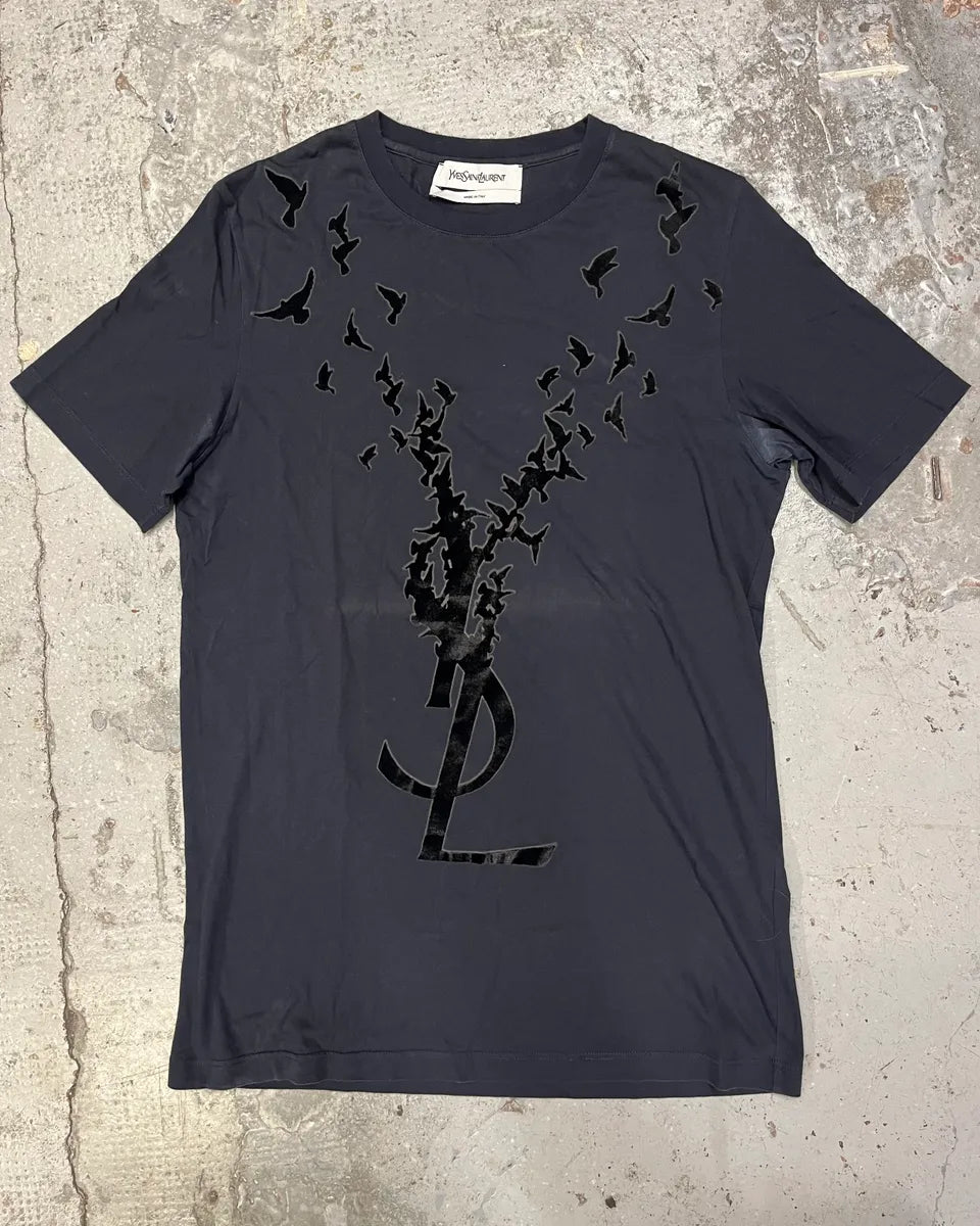 2000s Yves Saint Laurent Bird Gradient Navy T-Shirt NJwfstz 0