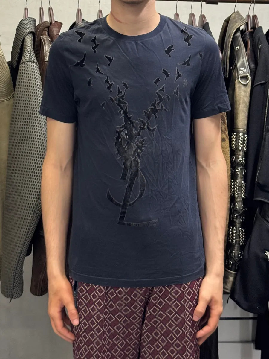 2000s Yves Saint Laurent Bird Gradient Navy T-Shirt NJwfstz 1