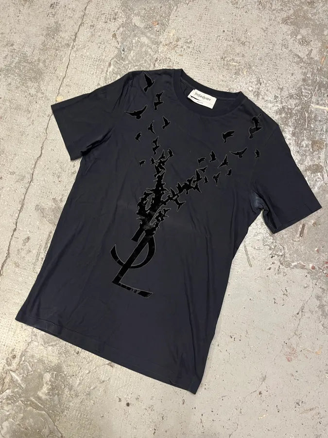 2000s Yves Saint Laurent Bird Gradient Navy T-Shirt NJwfstz 3