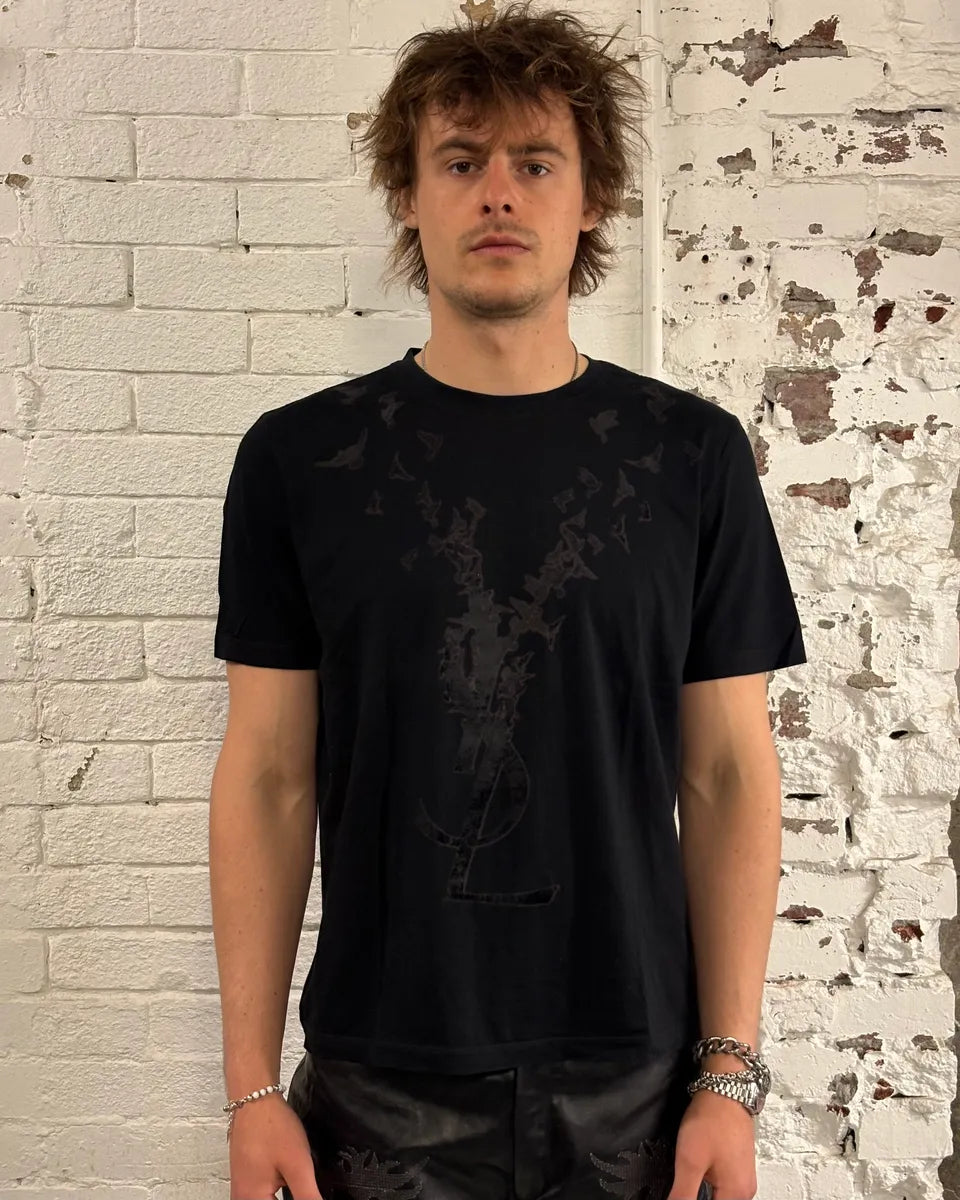 2000s Yves Saint Laurent Black Bat T-Shirt HiTPeOk 1
