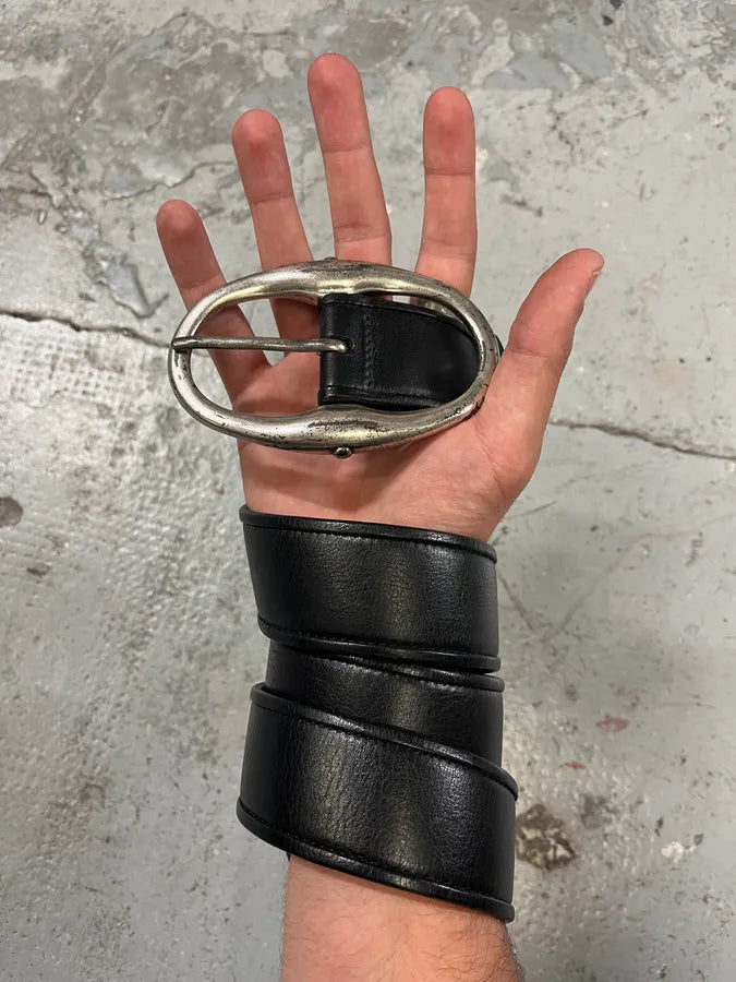 2000s Yves Saint Laurent Black Leather Belt with Silver Buckle (OS) OYDZPxk 1