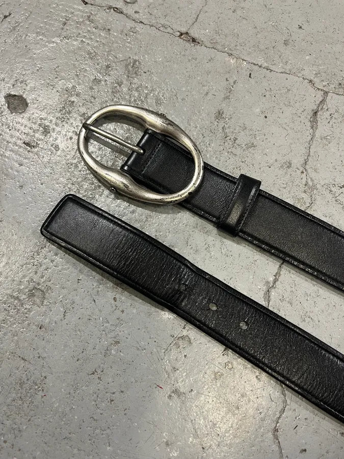 2000s Yves Saint Laurent Black Leather Belt with Silver Buckle (OS) OYDZPxk 3