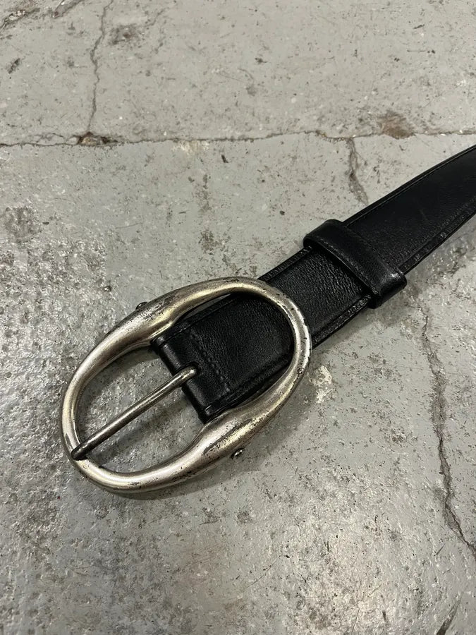 2000s Yves Saint Laurent Black Leather Belt with Silver Buckle (OS) OYDZPxk 4