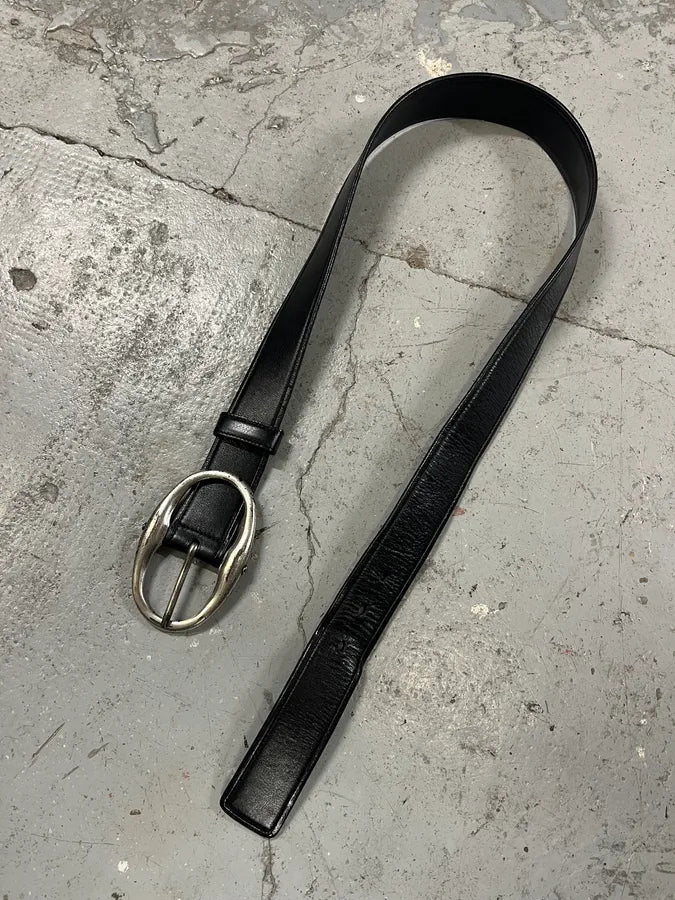 2000s Yves Saint Laurent Black Leather Belt with Silver Buckle (OS) OYDZPxk 6