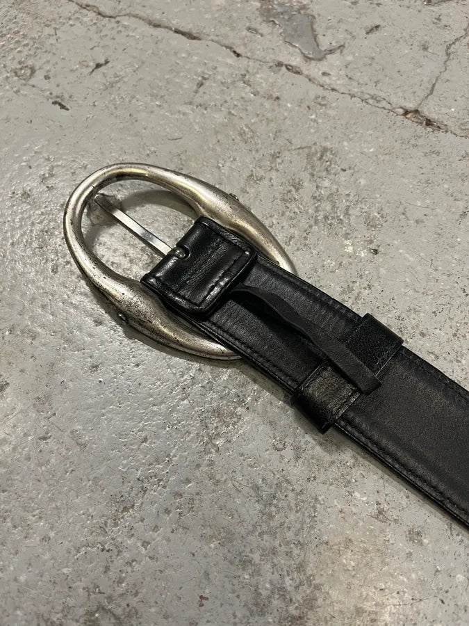 2000s Yves Saint Laurent Black Leather Belt with Silver Buckle (OS) OYDZPxk 7