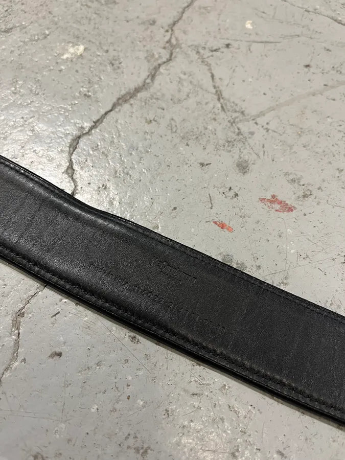 2000s Yves Saint Laurent Black Leather Belt with Silver Buckle (OS) OYDZPxk 9