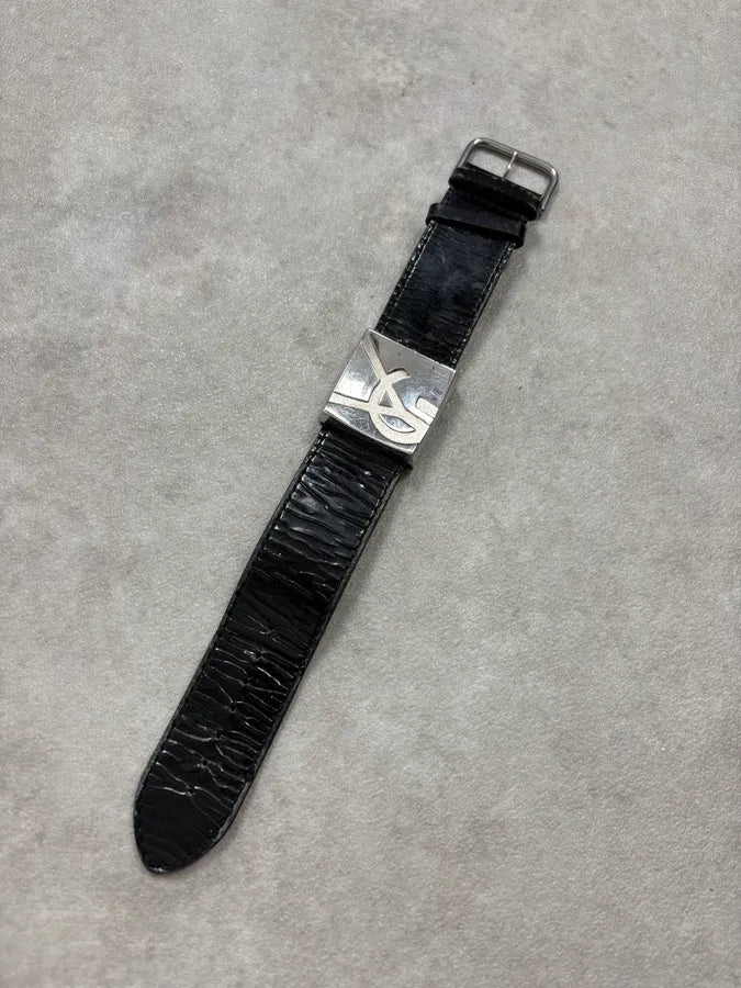 2000s Yves Saint Laurent Black Leather Bracelet xTdruqz 3