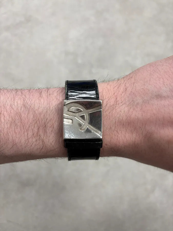 2000s Yves Saint Laurent Black Leather Bracelet xTdruqz 2