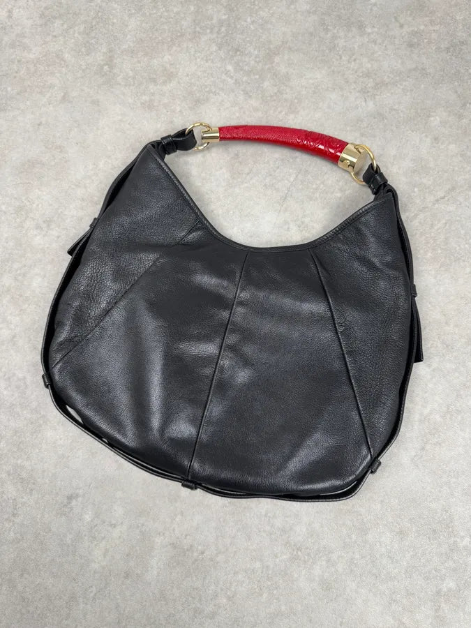 2000s Yves Saint Laurent Black Leather Mombasa Red Carved Handle Hobo Bag by Tom Ford akqzvpv 6