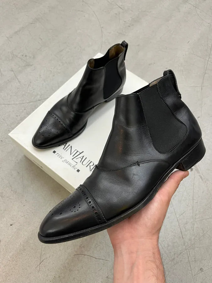 2000s Yves Saint Laurent Black Leather Perforated Chelsea Boots wpnwzFi 0