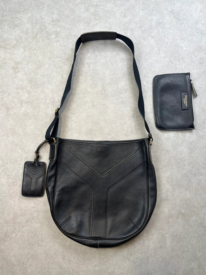 2000s Yves Saint Laurent Black Leather Y-Logo Shoulder Bag ZEyAwFy 0