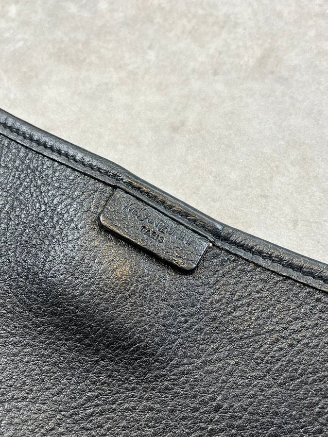 2000s Yves Saint Laurent Black Leather Y-Logo Shoulder Bag ZEyAwFy 8