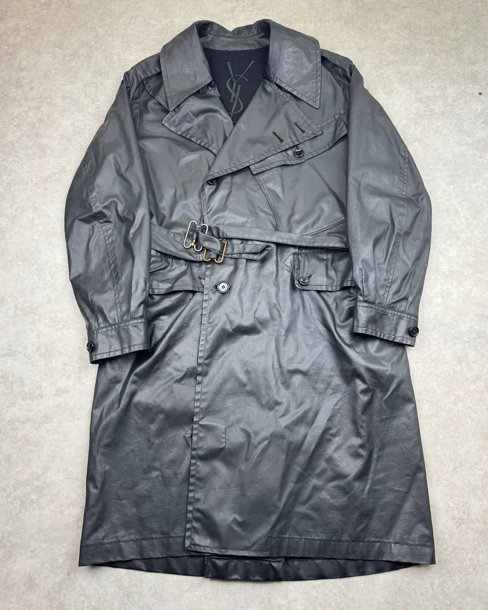 AW2007 Yves Saint Laurent Black Long Trench Coat FQOAWpS 0