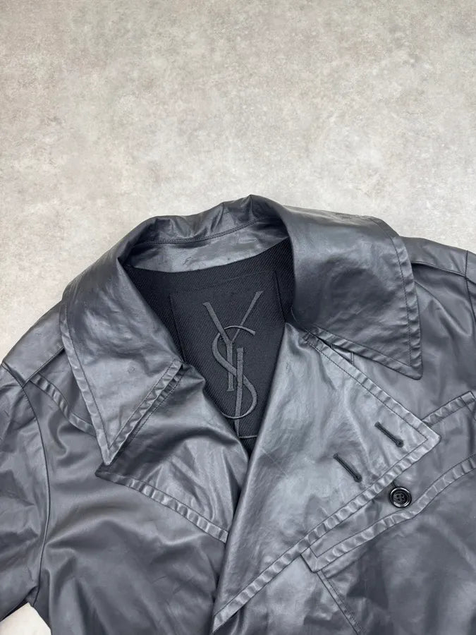 AW2007 Yves Saint Laurent Black Long Trench Coat FQOAWpS 3