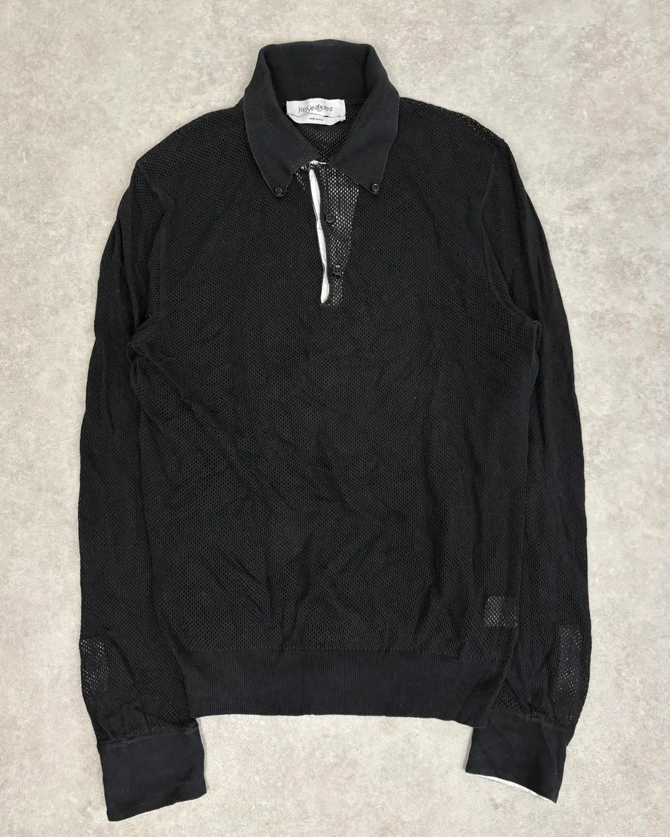 2000s Yves Saint Laurent Black Mesh Longsleeve Polo myrLTgf 2