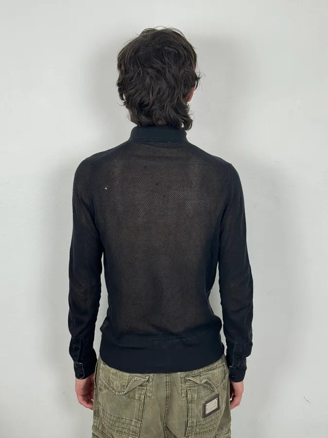 2000s Yves Saint Laurent Black Mesh Longsleeve Polo myrLTgf 1
