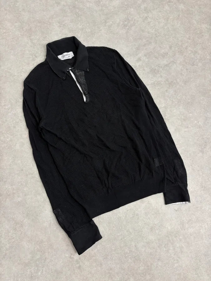 2000s Yves Saint Laurent Black Mesh Longsleeve Polo myrLTgf 3