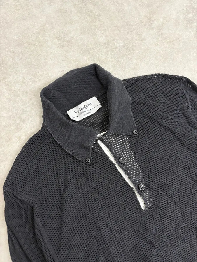 2000s Yves Saint Laurent Black Mesh Longsleeve Polo myrLTgf 4