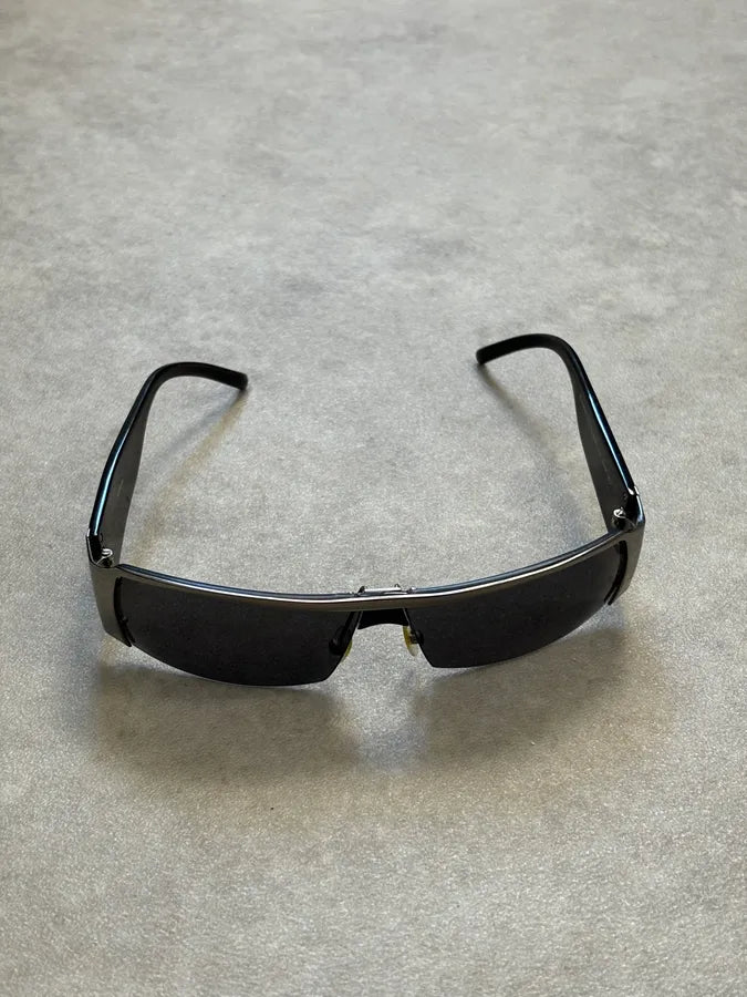 2000s Yves Saint Laurent Black Metal Shield Sunglasses VOyJmBM 4