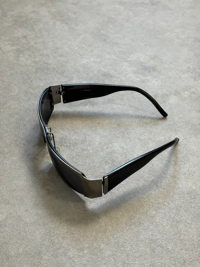 2000s Yves Saint Laurent Black Metal Shield Sunglasses VOyJmBM 7