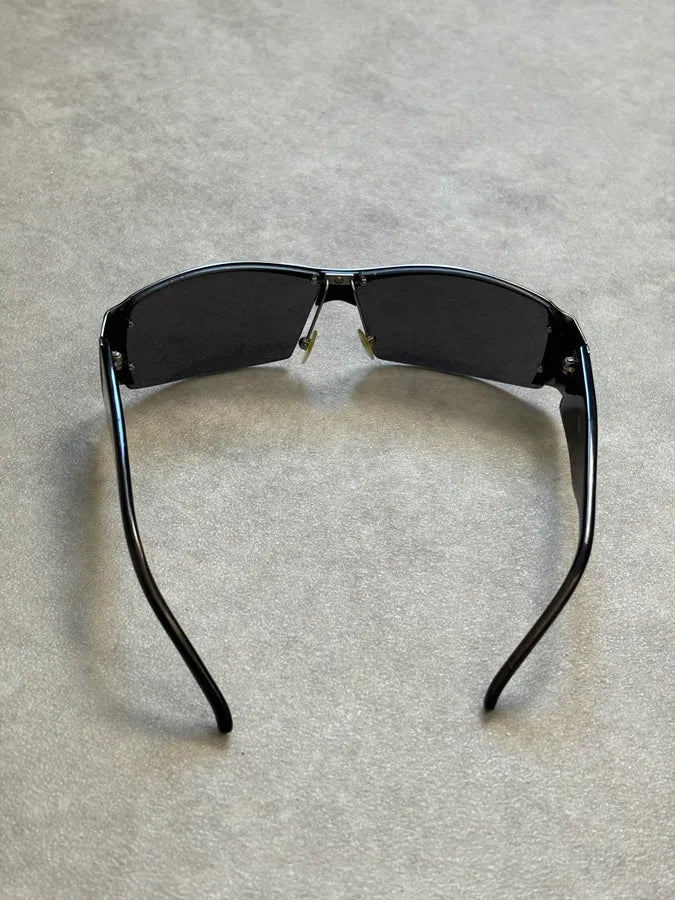 2000s Yves Saint Laurent Black Metal Shield Sunglasses VOyJmBM 6