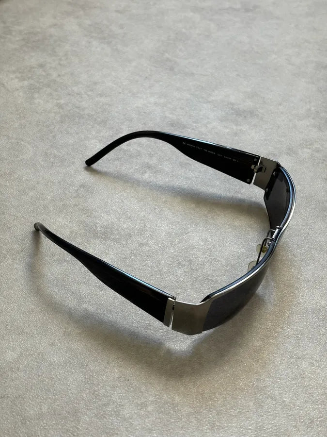 2000s Yves Saint Laurent Black Metal Shield Sunglasses VOyJmBM 5