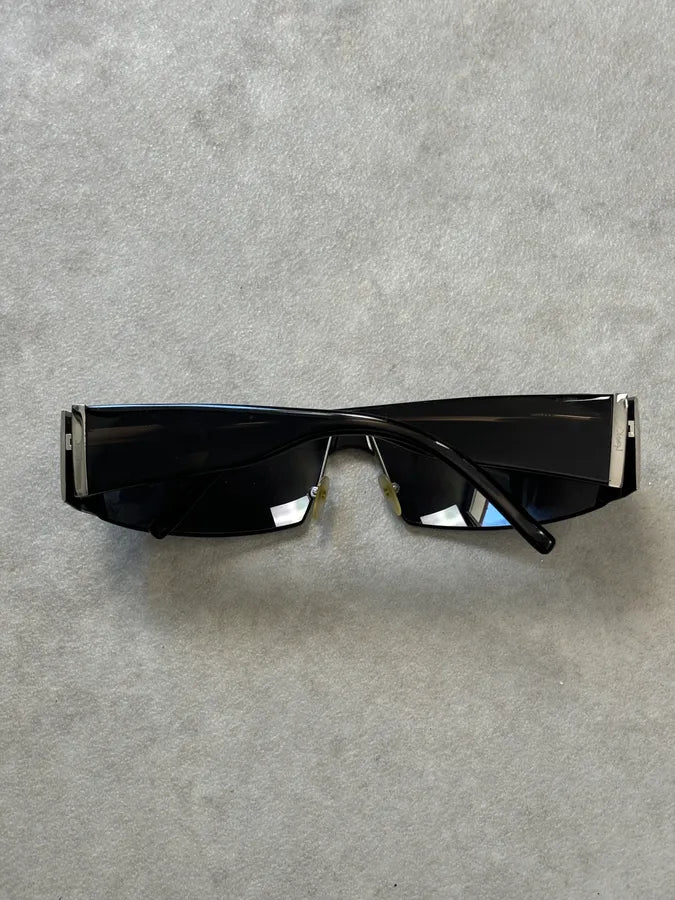 2000s Yves Saint Laurent Black Metal Shield Sunglasses VOyJmBM 8
