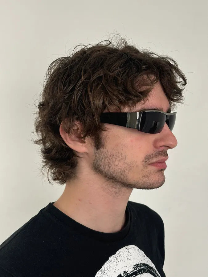 2000s Yves Saint Laurent Black Metal Shield Sunglasses VOyJmBM 1