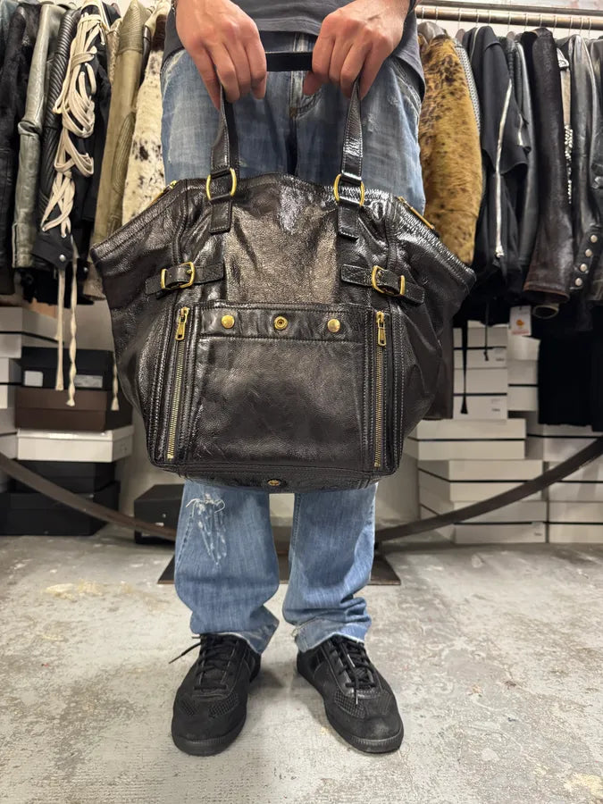 2000s Yves Saint Laurent Black Shiny Leather Handle Bag zmWrGWd 1