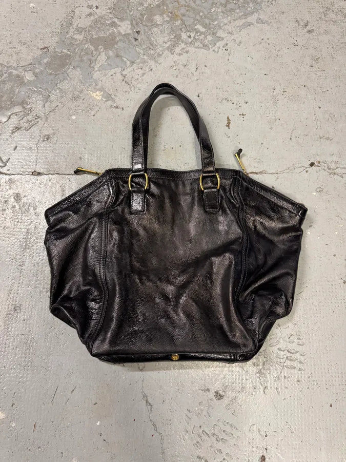 2000s Yves Saint Laurent Black Shiny Leather Handle Bag zmWrGWd 10