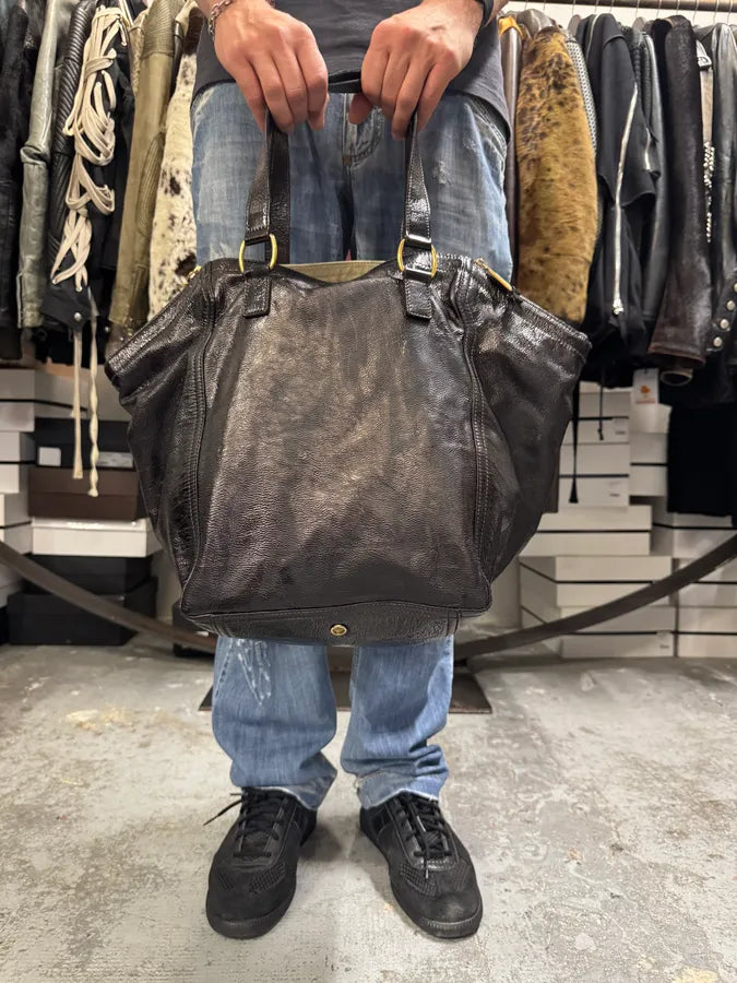 2000s Yves Saint Laurent Black Shiny Leather Handle Bag zmWrGWd 3