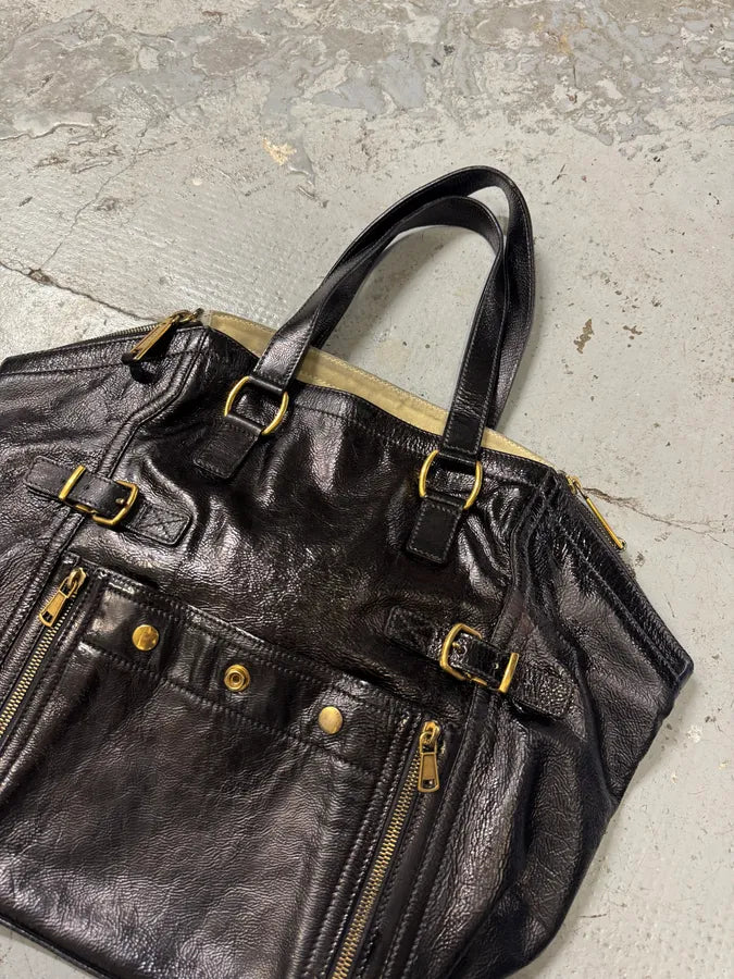2000s Yves Saint Laurent Black Shiny Leather Handle Bag zmWrGWd 4