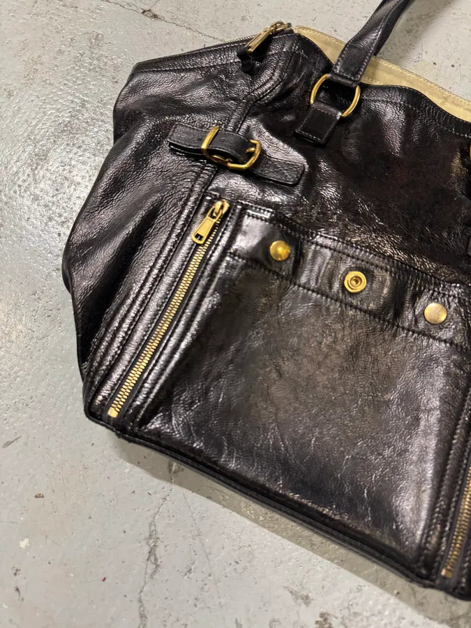 2000s Yves Saint Laurent Black Shiny Leather Handle Bag zmWrGWd 5