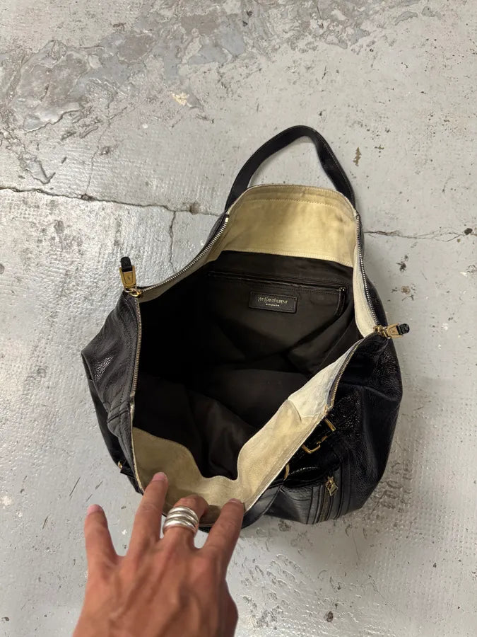 2000s Yves Saint Laurent Black Shiny Leather Handle Bag zmWrGWd 7