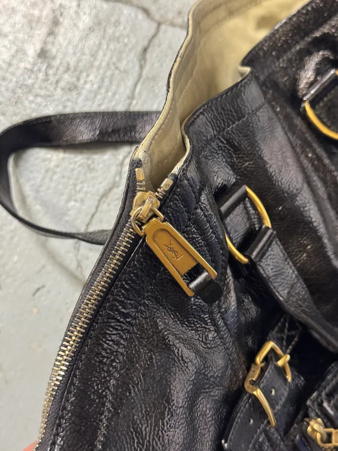 2000s Yves Saint Laurent Black Shiny Leather Handle Bag zmWrGWd 8