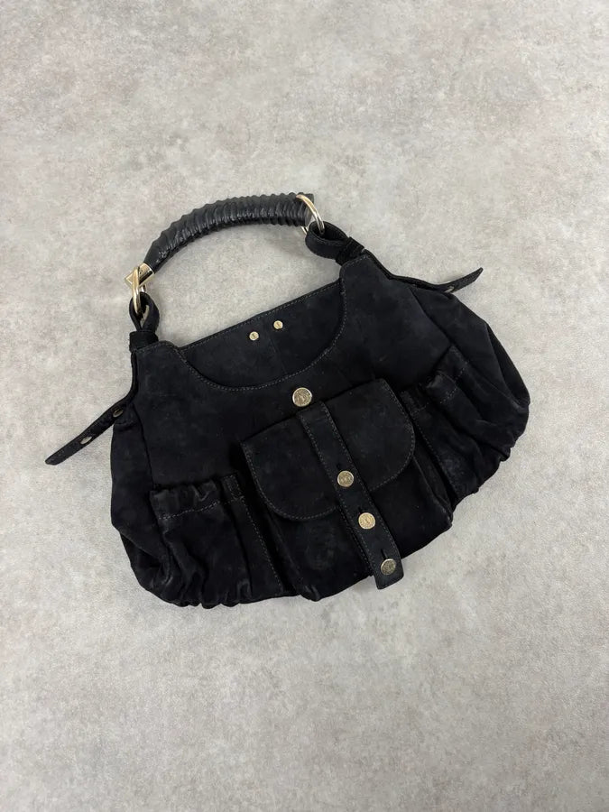 AW2003 Yves Saint Laurent Black Suede Leather Mala Horn Bag DXzctqZ 3
