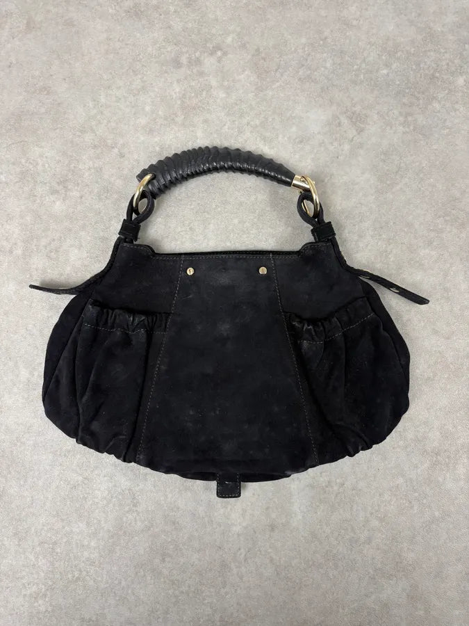 AW2003 Yves Saint Laurent Black Suede Leather Mala Horn Bag DXzctqZ 5