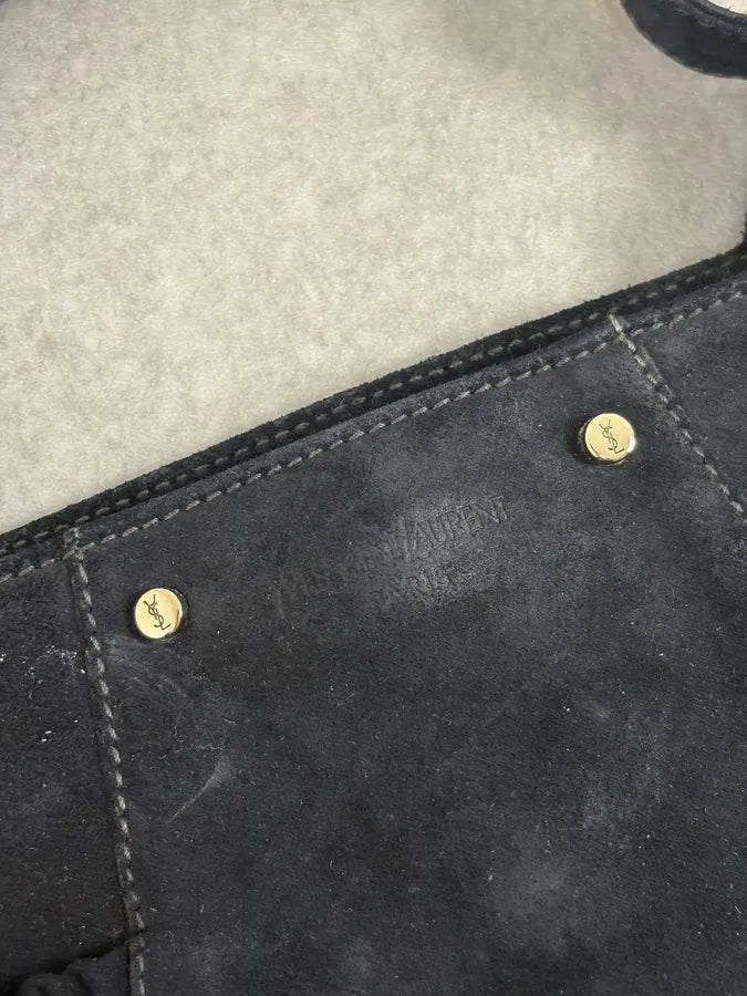 AW2003 Yves Saint Laurent Black Suede Leather Mala Horn Bag DXzctqZ 7