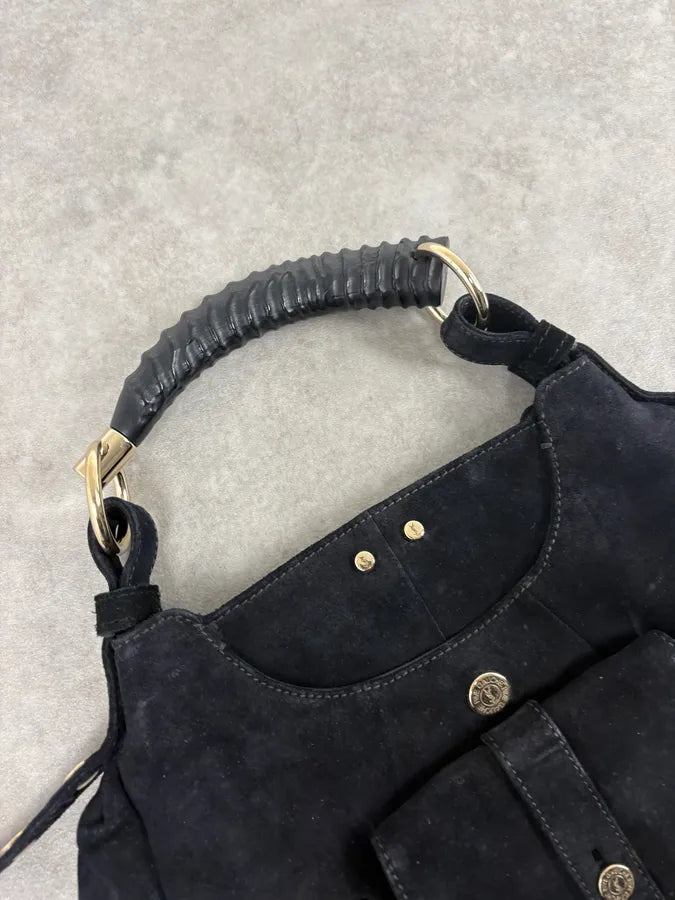 AW2003 Yves Saint Laurent Black Suede Leather Mala Horn Bag DXzctqZ 4